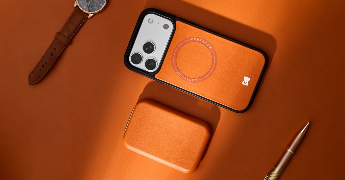 CORTAILOR MagSafe leather wallet folded flat on an iPhone