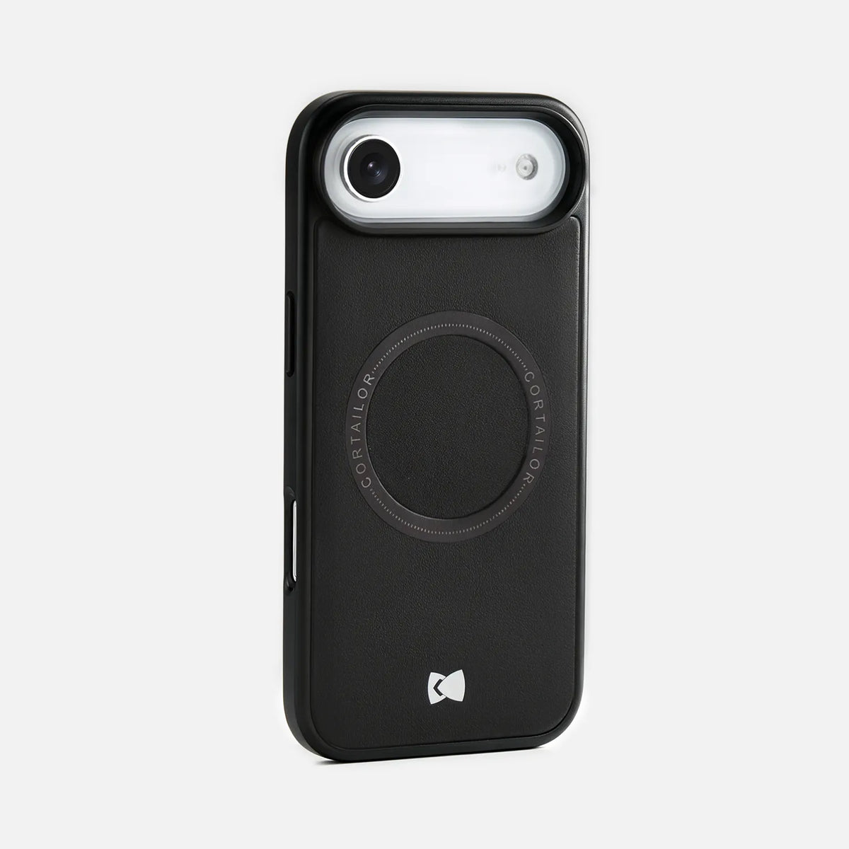 Black CORTAILOR MagSafe leather iPhone case back view with camera cutout