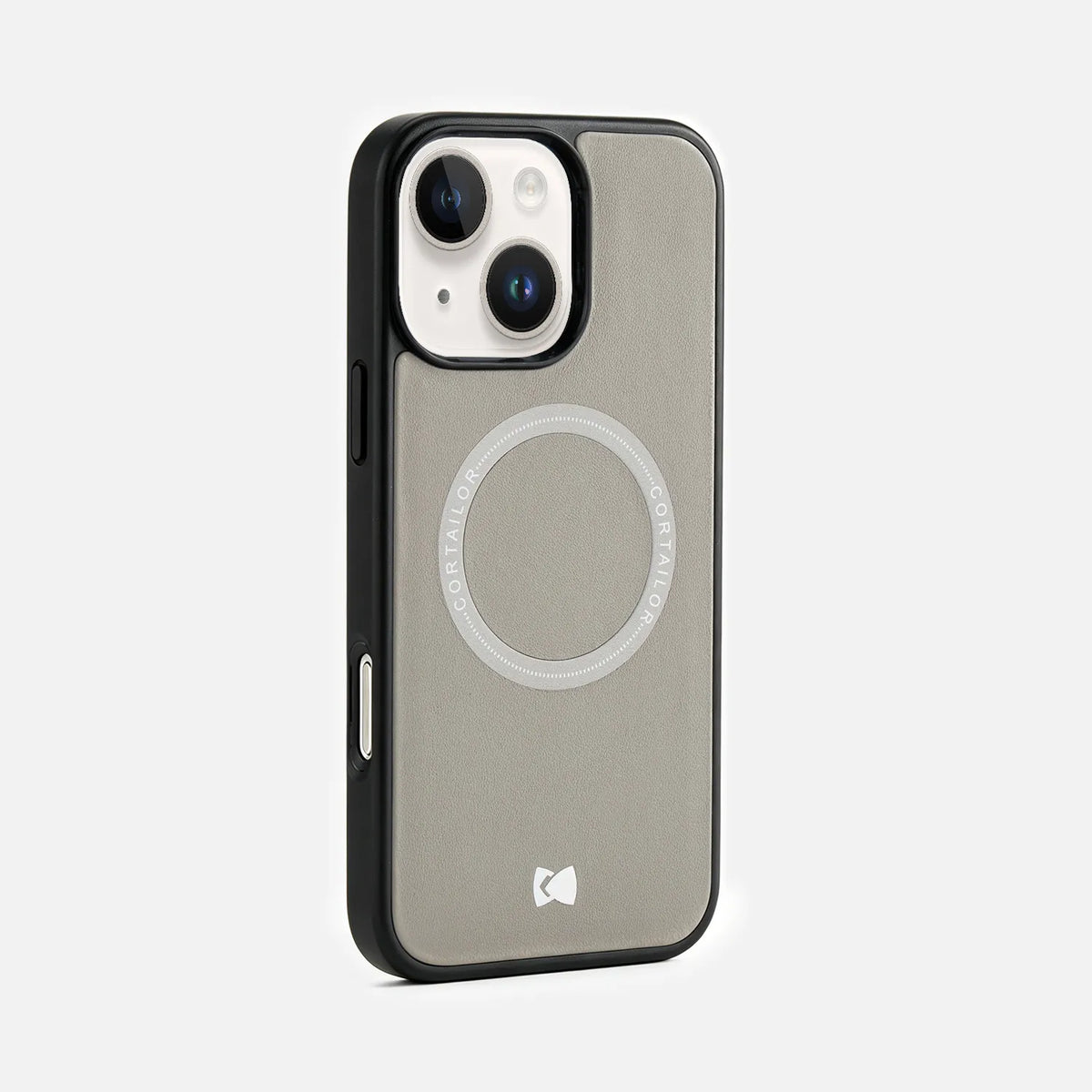 Gray CORTAILOR MagSafe leather iPhone case with camera cutout back view