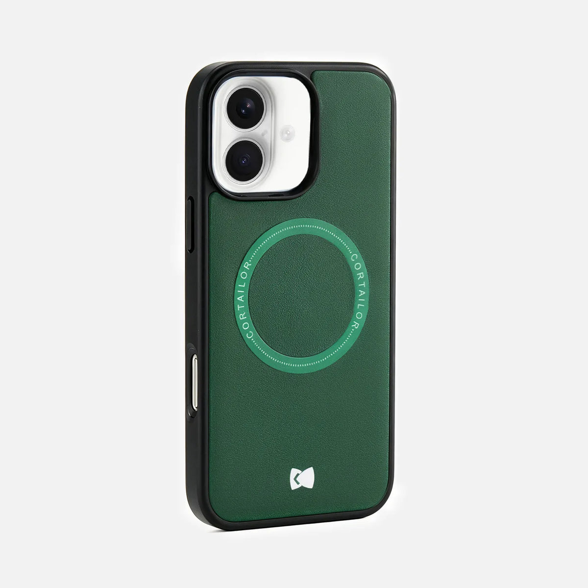 Green CORTAILOR MagSafe leather iPhone case back view with camera cutout