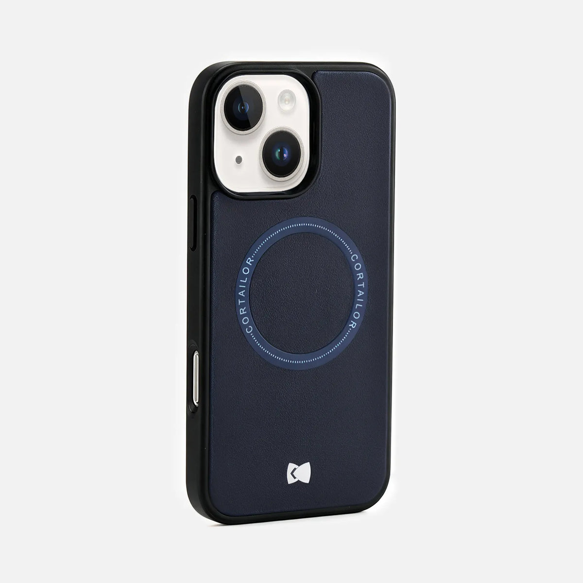 Navy CORTAILOR MagSafe leather iPhone case with magnetic ring back view