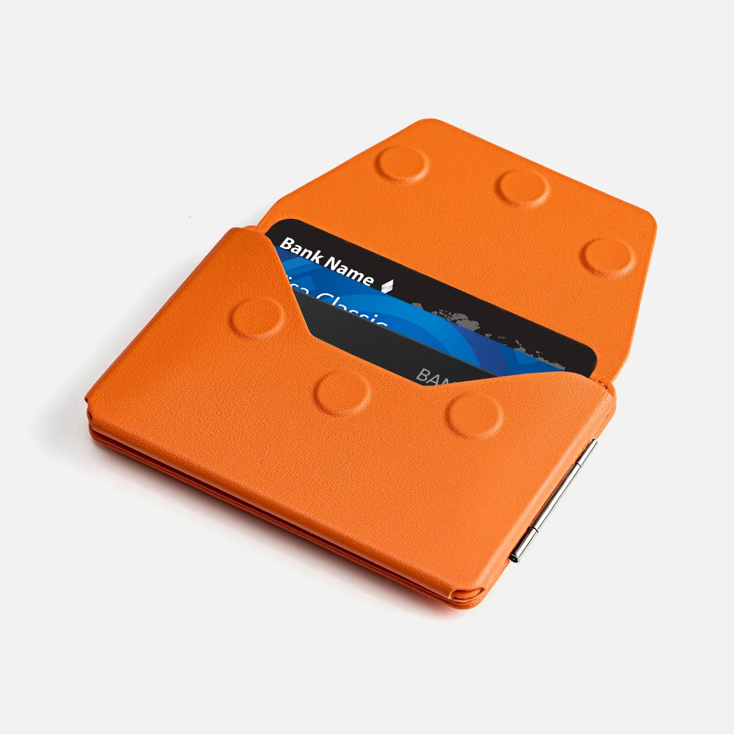 Orange CORTAILOR MagSafe Leather Wallet Stand holding everyday cards